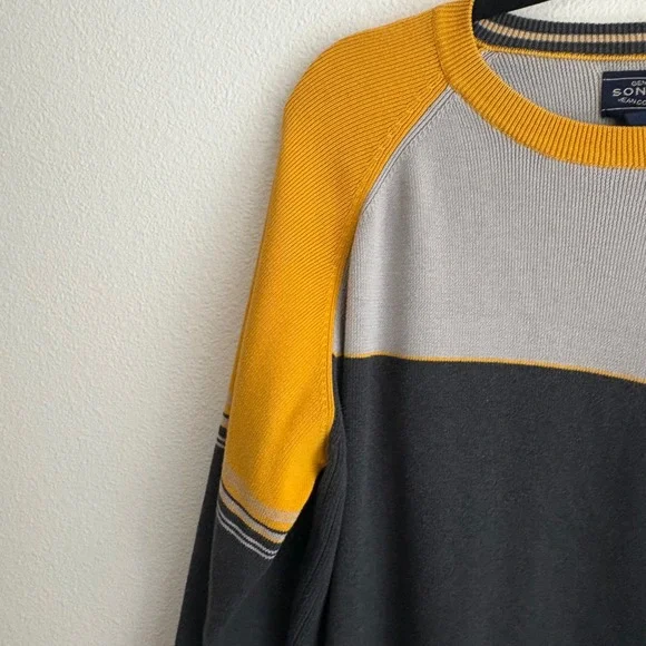 Sonoma Crew Neck Color Block Sweater Mens L Mustard Gray Pullover Knitwear - Picture 2 of 8